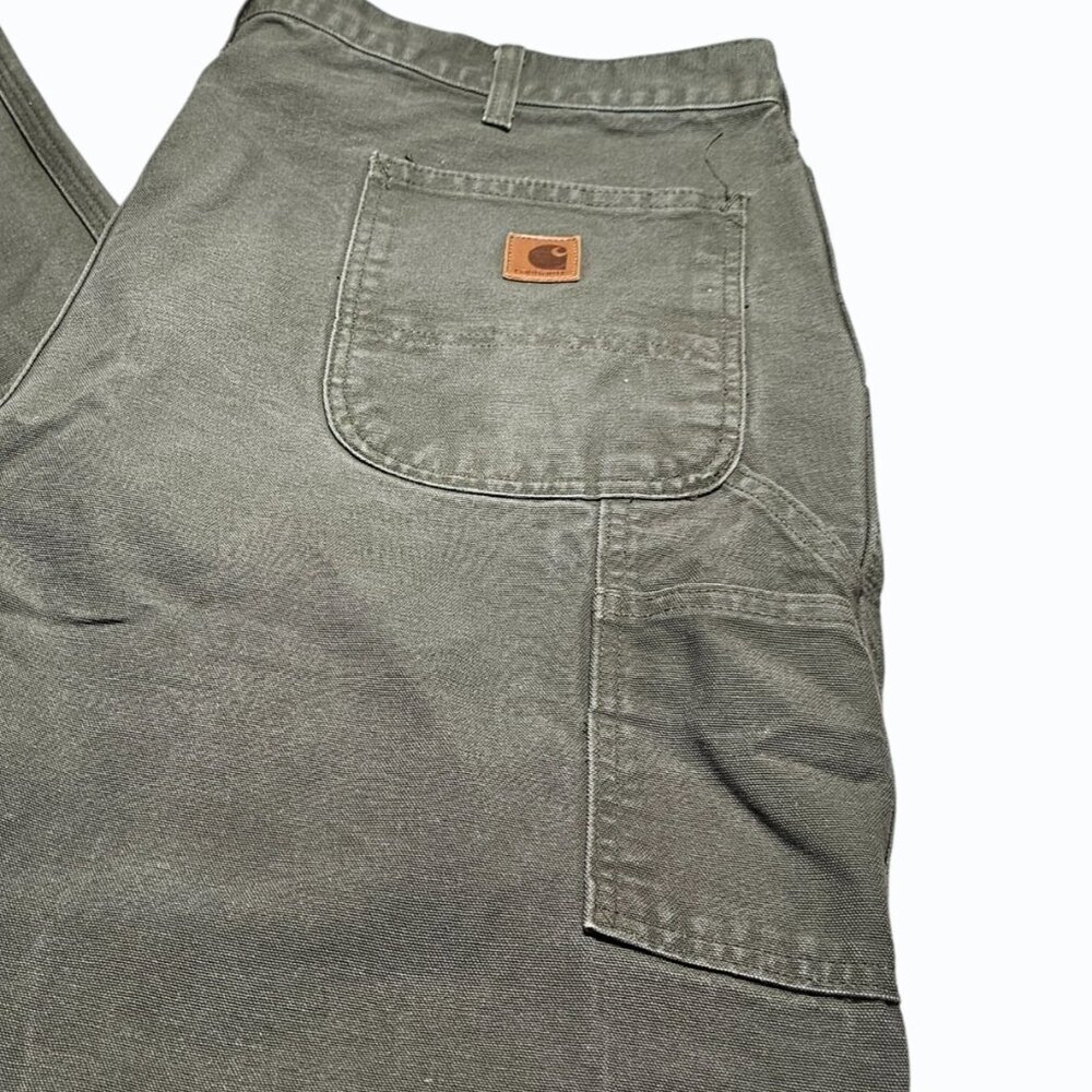 Vtg Carhartt Pants Mens 42x31.5 Olive Green B11 Duck Carpenter Work USA 90s - Picture 16 of 16